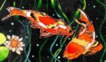 Карпы кои и Лотосы. Витражное панно. Картина с карпами — изображение 3