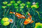 Карпы кои и Лотосы. Витражное панно. Картина с карпами — изображение 4